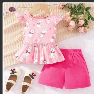 Pink Cat Print Kids Coordinared Set Size 7